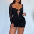 European and American cross-border women's clothing 2023 autumn new long sleeved, hip hugging, short skirt, plush lace see through sexy dress for women