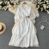 Gentle style hollow V-neck bubble sleeve dress for summer 2022, new fashionable temperament, waist cinched fairy long skirt