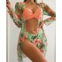 2023 European and American new three piece swimsuit multi-color printed cover up, sun protection suit triangle gathering foreign trade swimsuit for women