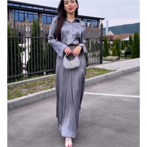 European and American foreign trade spot women's clothing 2024 new soft satin fashion temperament long sleeved shirt high waisted skirt two-piece set