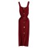 Knitted dress 2020 new summer style square neck slim fit and slimming button up sleeveless vest with slit bottom skirt