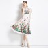 Real time spot new French style elegant socialite style high waist slimming positioning printed pleated dress