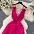 Sexy light luxury style dress, women's summer high-end feeling, pleated deep V-neck, backless design, cinched waist, large swing suspender long skirt