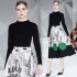 Real time spot black knitted sweater+fashionable patchwork patch half skirt two-piece set