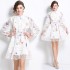 Real time spot 2024 autumn shirt collar custom lace French lantern long sleeved printed dress