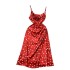 French high-end satin camisole dress for women's new design sense, drawstring tied high waist slimming polka dot dress