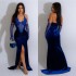 C6801 Cross border AliExpress Amazon Europe and America Fashion Women's Wear Solid Color Hanging Neck Split Sexy Long Dress