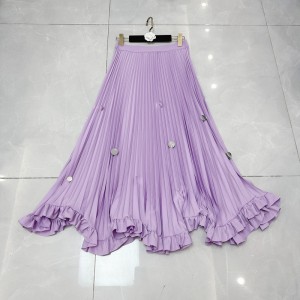 Minimalist satin hanging soft and premium pleated skirt with rolled edge length and sequined skirt A3 # 8956