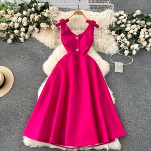 Light luxury socialite banquet high-end palace style dress temperament V-neck cinched waist slimming high-end exquisite dress