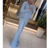 European and American foreign trade women's clothing 2024 autumn new fashion stand up collar loose top high waisted flared pants pleated two-piece set