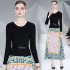 Real time spot French socialite temperament long sleeved knitted patchwork printed skirt high waist slimming dress special offer