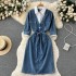 2023 Summer New Style Light Mature Style White Collar Shirt Fake Two Piece Splicing Cowboy Retro Dress Trendy