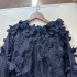 Australian niche tassel three-dimensional flower hand cut long sleeved heavy lace runway top A2 # 8683