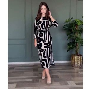 Spot European and American foreign trade 2024 spring/summer fashionable high-end geometric figure elegant temperament women's long dress