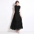 Real time spot elegant dress dress round neck sleeveless long lace hollow out dress