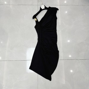 Summer sloping shoulder suspender waist cinching temperament, little woman dark style bag body slimming dress A1 # 8180