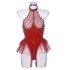 Ins European and American sexy PU patent leather mesh splicing hanging neck underwear mesh canopy skirt garter belt detachable jumpsuit