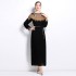 2024 high-end socialite Fan Heavy Industry studded pearl dress, elegant lady Fan lantern sleeve pleated loose long skirt