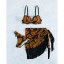 2024 new European and American bikini sexy printed tassel skirt style three piece swimsuit women's cross-border foreign trade bikini