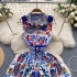 French court style dress for women 2024 new sleeveless vest, niche print, waist cinching and slimming, grand dress dress