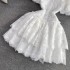 2023 Summer Retro Style Super Fairy Collar Single breasted White Embroidered Bubble Sleeves A-line Cake Dress for Women