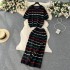 Korean Chic Retro Stripe Contrast Set Women's Loose Round Neck Short Sleeve Knitted Top High Waist Bag Hip Skirt