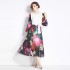 2024 Heavy Industry Positioned Printed Lace Lace Splicing Crimson Large Swing Dress