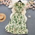 French sweet and gentle style V-neck floral chiffon dress, women's summer waist cinching temperament, slimming vacation style fairy dress