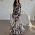 European and American cross-border spot women's clothing 2024 new fashion romantic French floral print long sleeved dress long skirt