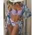 2023 European and American new three piece swimsuit multi-color printed cover up, sun protection suit triangle gathering foreign trade swimsuit for women