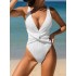 2024 new European and American trade one-piece bikini solid color deep V sexy backless swimsuit for women