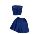 This year's popular fashion outfit is a spicy girl style sexy strapless versatile short pleated skirt denim two-piece set