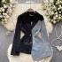 Light luxury European and American high-end suit jacket, women's irregular splicing denim design, explosive street princess temperament top, trendy