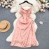 French high-end satin camisole dress for women's new design sense, drawstring tied high waist slimming polka dot dress