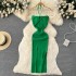 Spring and summer temperament socialite hanging neck hollowed out strapless bag buttocks long skirt for women, tight and sexy backless slit knitted long skirt