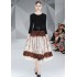 Real time spot French socialite temperament long sleeved knitted patchwork printed skirt special offer