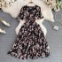 2023 summer new retro V-neck romantic floral A-line dress with elegant temperament, waist cinching and slimming, big swing long skirt