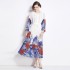 2024 Heavy Industry Positioned Printed Lace Lace Splicing Crimson Large Swing Dress