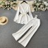 Autumn and Winter Lazy Style Loose Knitted Set Women's Medium to Long Waist Sweater Coat Wide Leg Pants Fashionable Two Piece Set