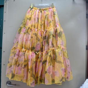 Organza printed half length skirt for women with elastic waist and large swing, long cake puff skirt A2 # 8701