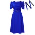 D490 Amazon Foreign Trade Women's Summer New Style Fashionable and Elegant V-neck Folded Large Swing Skirt Foreign Trade Dress