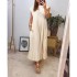 2024 autumn dress new cross-border European and American women's clothing elegant and fashionable round neck sleeveless pleated long dress