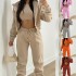 Euro American 2024 Cross border New Women's Clothing AliExpress Solid Color Simple Hoodie Sports and Leisure Pants 3-Piece Set