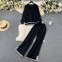 Japanese style fashionable knitted suit for women's autumn loose long sleeved T-shirt+high waisted slim fit small slit long pants