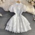 2023 Summer Retro Style Super Fairy Collar Single breasted White Embroidered Bubble Sleeves A-line Cake Dress for Women