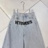 European and American letter printed high waisted denim straight leg pants, loose and slimming, floor length wide leg pants A3 # 5631