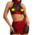 Lingerie Russia Cross border Lacquer Leather Mesh Splicing Metal High Collar Hanging Neck Sexy Underwear 3-Piece Set