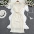 2023 Summer French Retro Style Polo Collar Loose Waist Strap A-line Knitted Dress Casual Long Dress