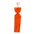 Spring and summer temperament socialite hanging neck hollowed out strapless bag buttocks long skirt for women, tight and sexy backless slit knitted long skirt