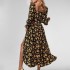 European and American women's 2024 autumn and winter new cross-border elegant printed backless Bohemian long sleeved dress